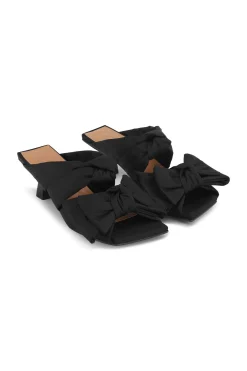 New GANNI Soft Bow Kitten Heel Sandals Black