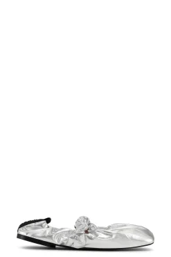 Fashion GANNI Soft Square Toe Scrunchie Ballerinas Silver