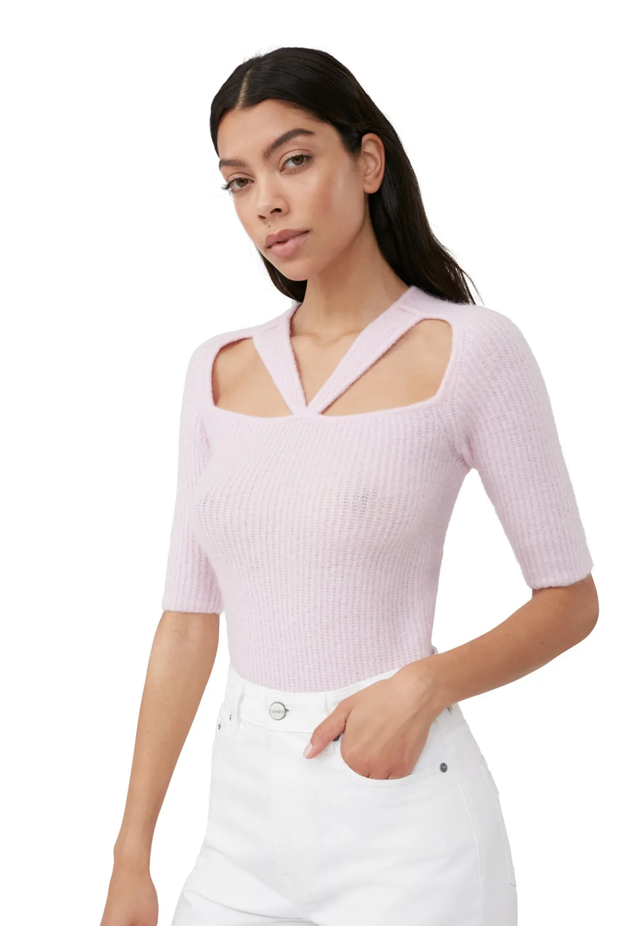 Outlet GANNI Soft Wool Cut Out Top Pink Tulle
