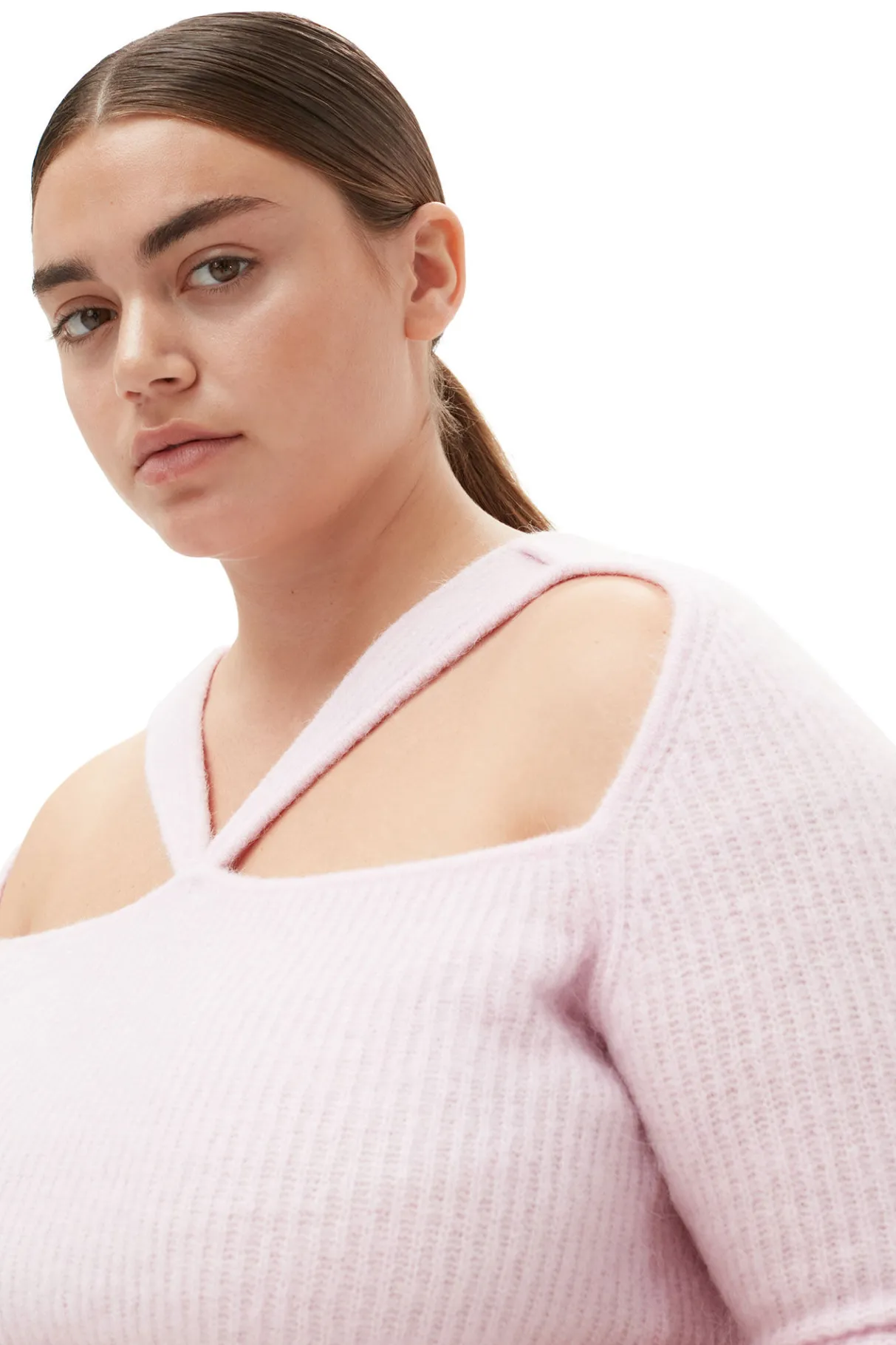 Outlet GANNI Soft Wool Cut Out Top Pink Tulle