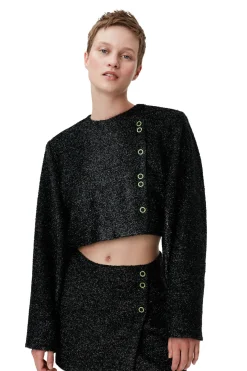 Discount GANNI Sparkle Cropped Blazer Black