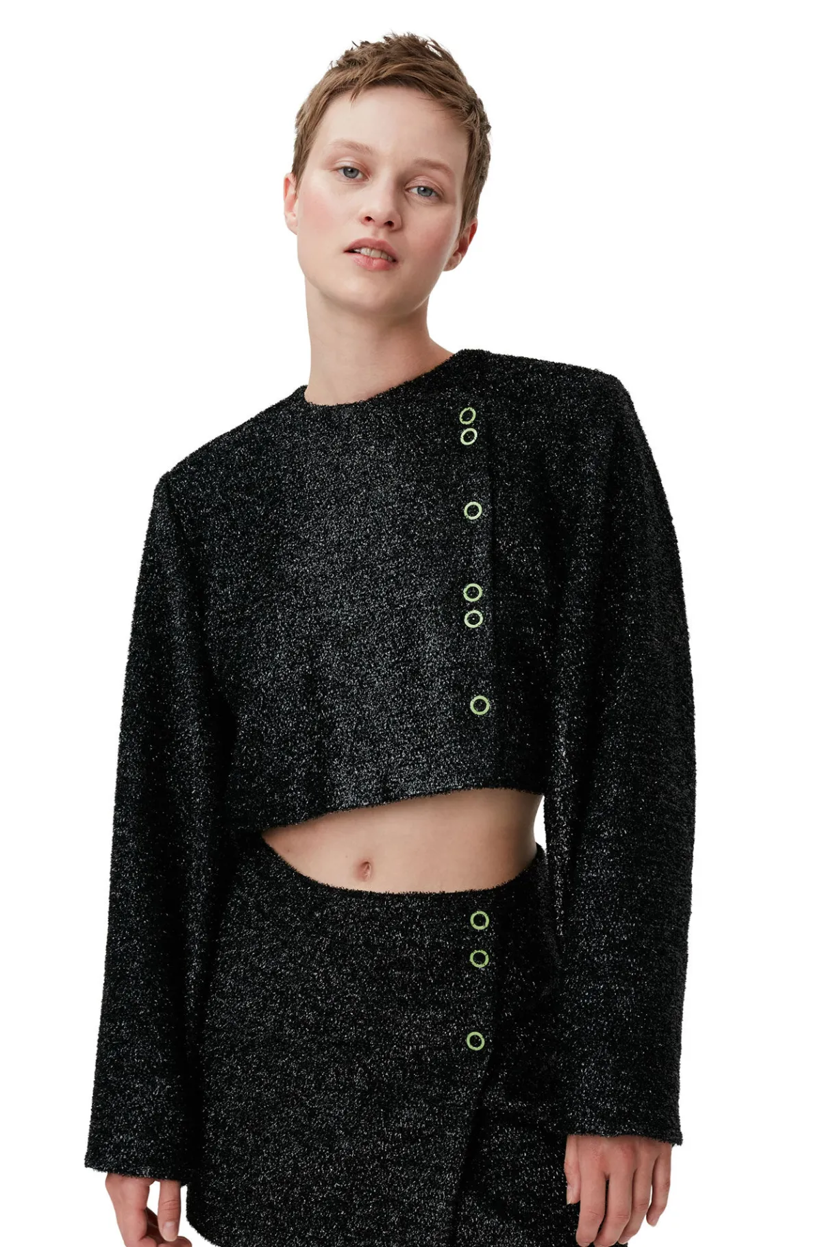 Discount GANNI Sparkle Cropped Blazer Black