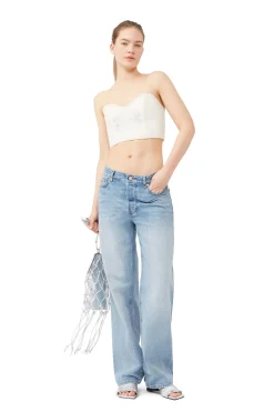 Outlet GANNI Sparkle Denim Top Vanilla Ice
