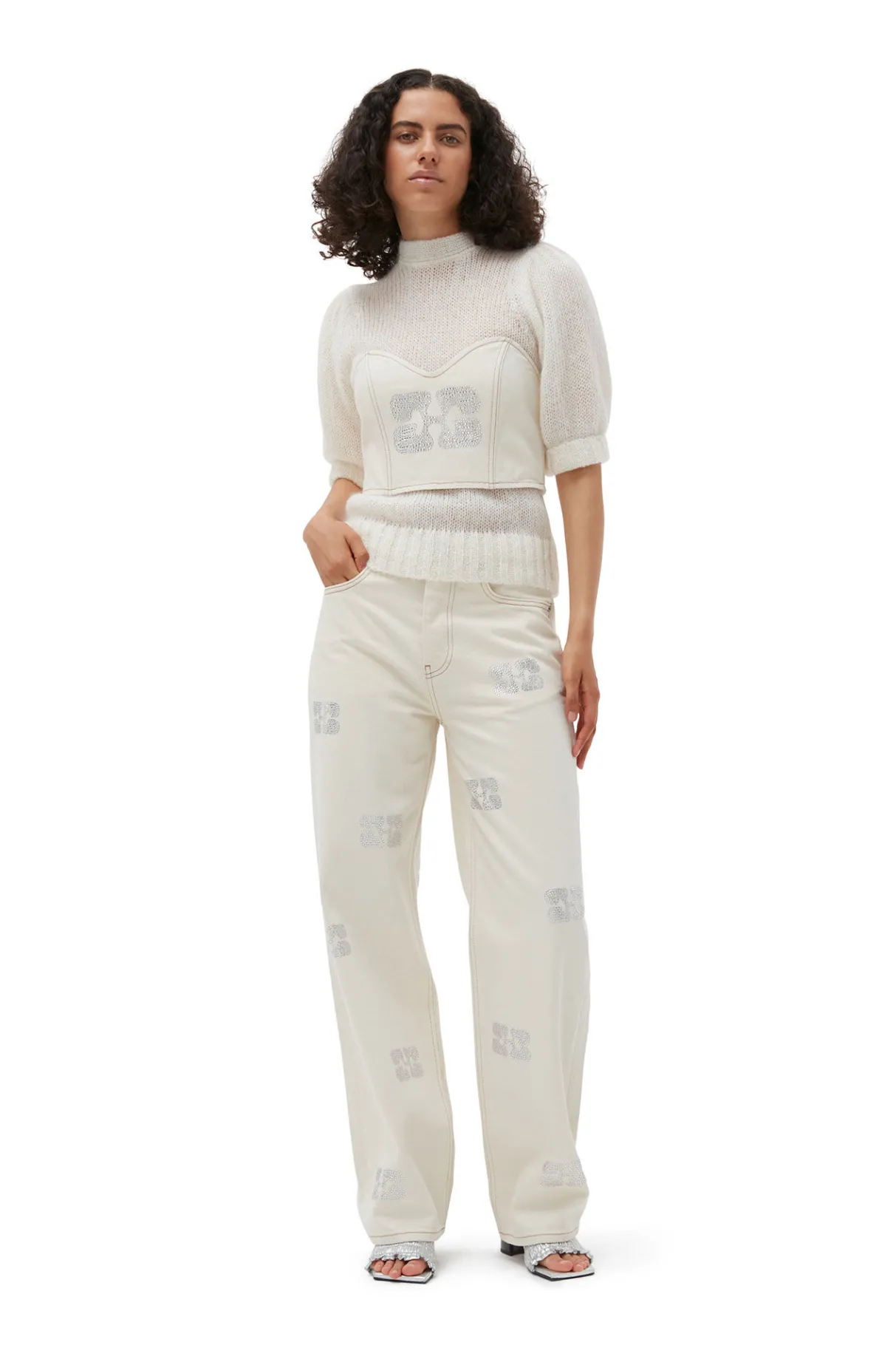 Online GANNI Sparkle Izey Jeans Vanilla Ice