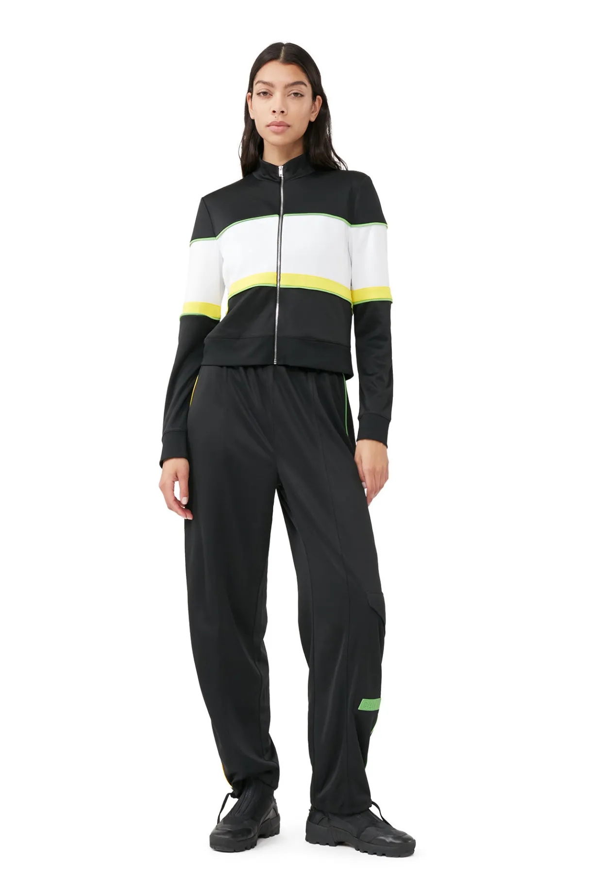 New GANNI Sporty Jersey Tracksuit Jacket Black