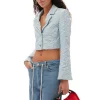 Fashion GANNI Stretch Jacquard Cropped Blazer Sky Blue