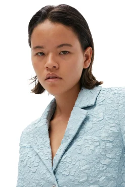Fashion GANNI Stretch Jacquard Cropped Blazer Sky Blue