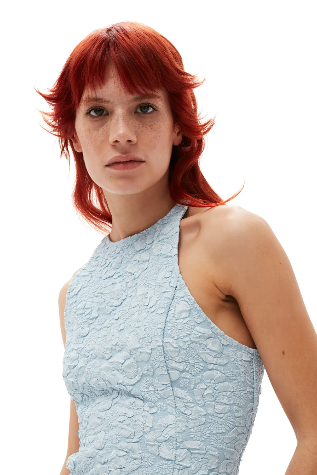 Clearance GANNI Stretch Jacquard Top Sky Blue