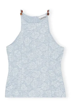 Clearance GANNI Stretch Jacquard Top Sky Blue