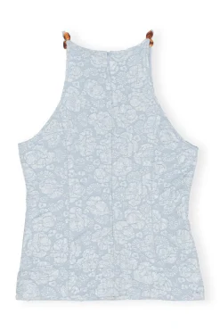 Clearance GANNI Stretch Jacquard Top Sky Blue