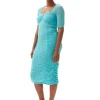 Hot GANNI Stretch Lace Ruched Midi Dress Blue Curacao