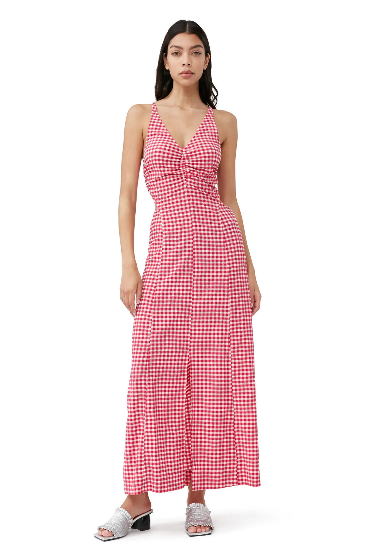 Online GANNI Stretch Seersucker Maxi Dress Love Potion
