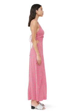 Online GANNI Stretch Seersucker Maxi Dress Love Potion
