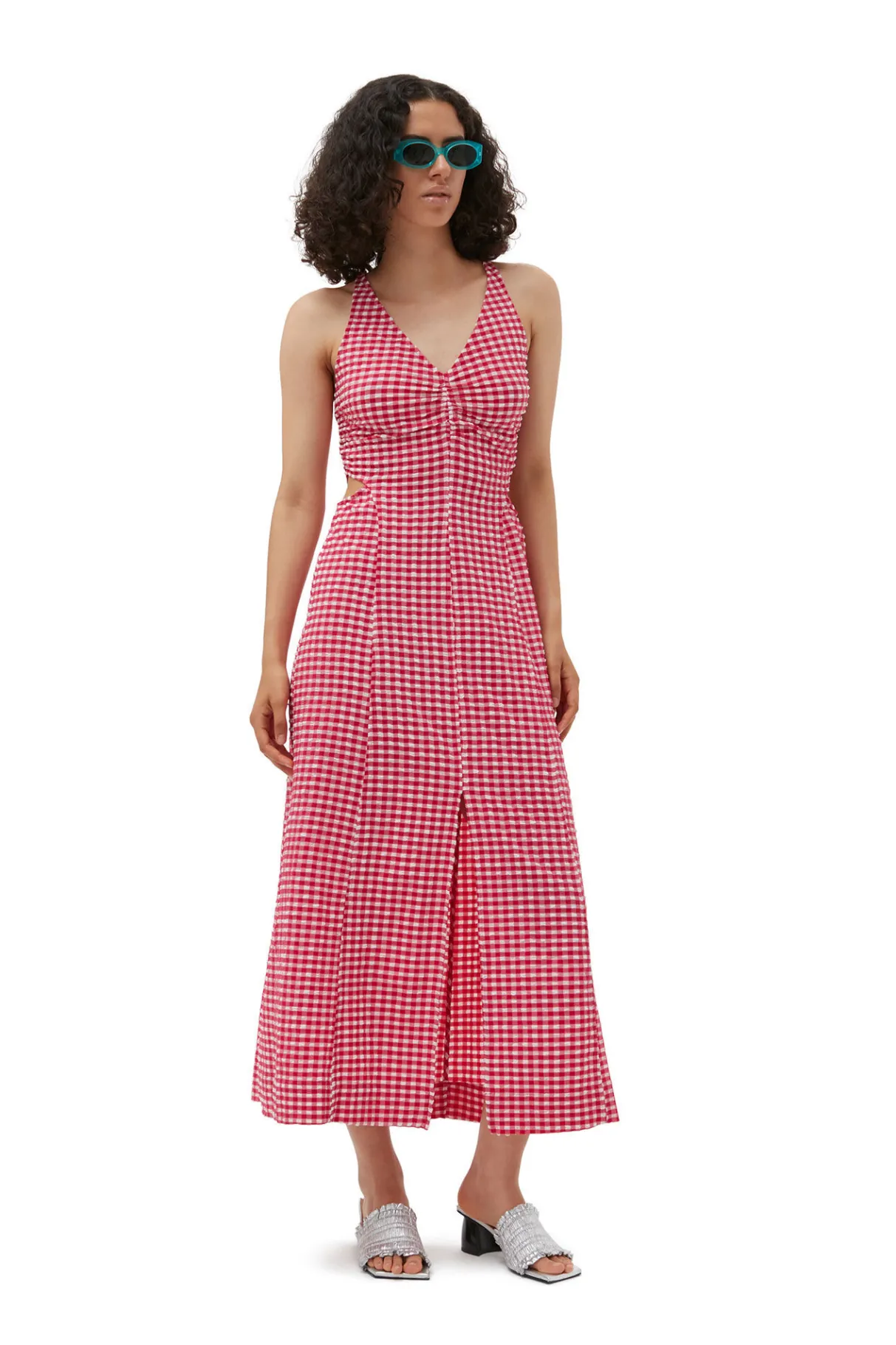 Online GANNI Stretch Seersucker Maxi Dress Love Potion