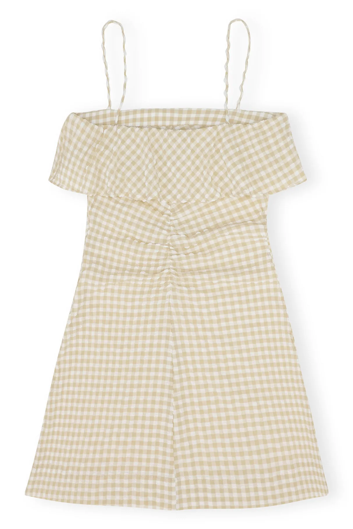 Shop GANNI Stretch Seersucker Strap Mini Dress Pale Khaki