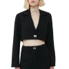 Cheap GANNI Stretch Suiting Cropped Blazer Black