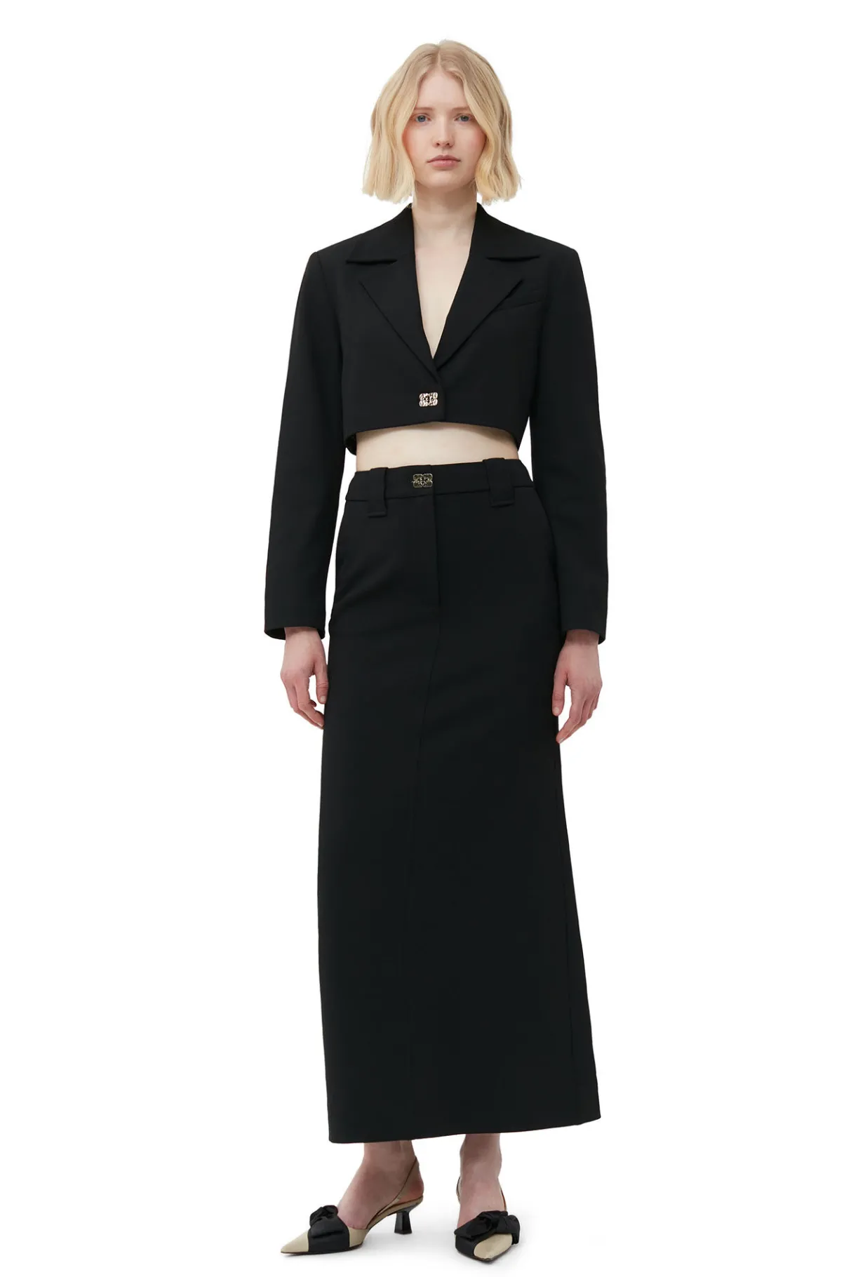 Cheap GANNI Stretch Suiting Cropped Blazer Black