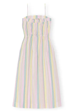 Shop GANNI Stripe Cotton Maxi Strap Dress Multicolour