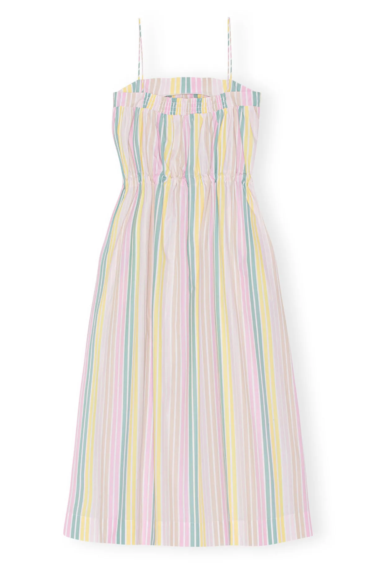 Shop GANNI Stripe Cotton Maxi Strap Dress Multicolour