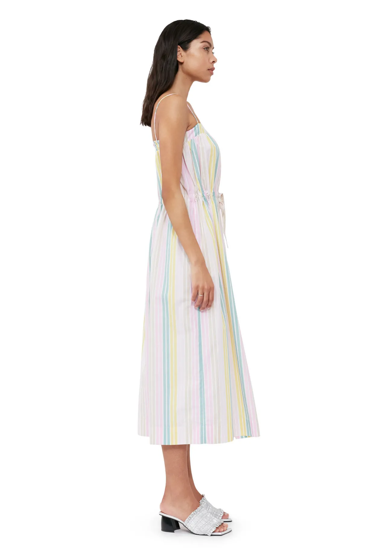 Shop GANNI Stripe Cotton Maxi Strap Dress Multicolour