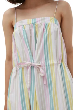 Shop GANNI Stripe Cotton Maxi Strap Dress Multicolour