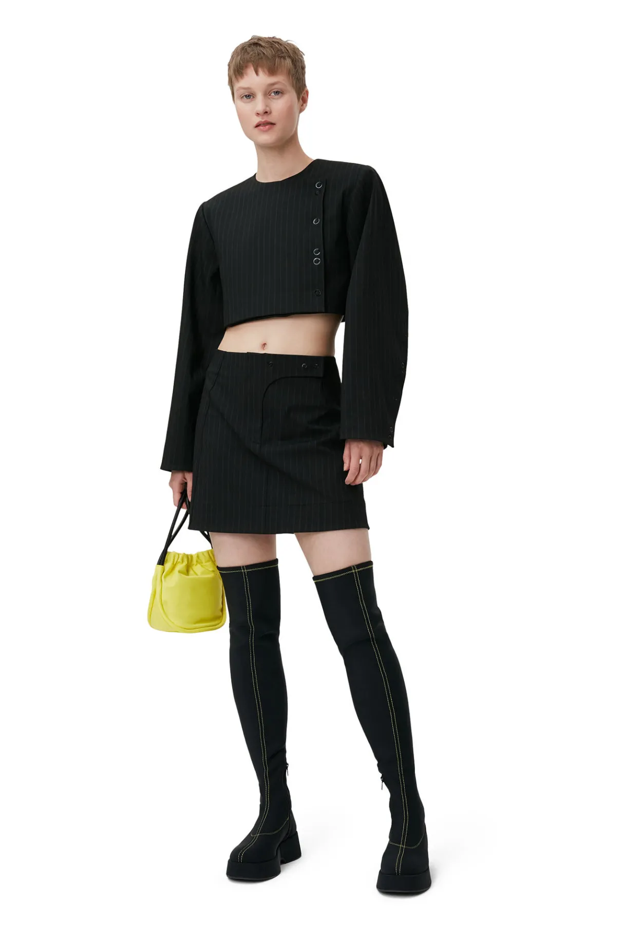 Cheap GANNI Stripe Cropped Blazer Black