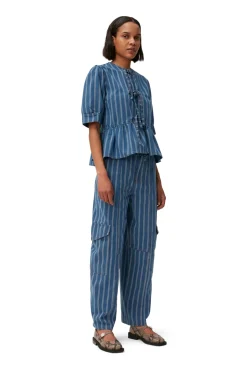Outlet GANNI Stripe Denim Cargo Pants Tint Wash