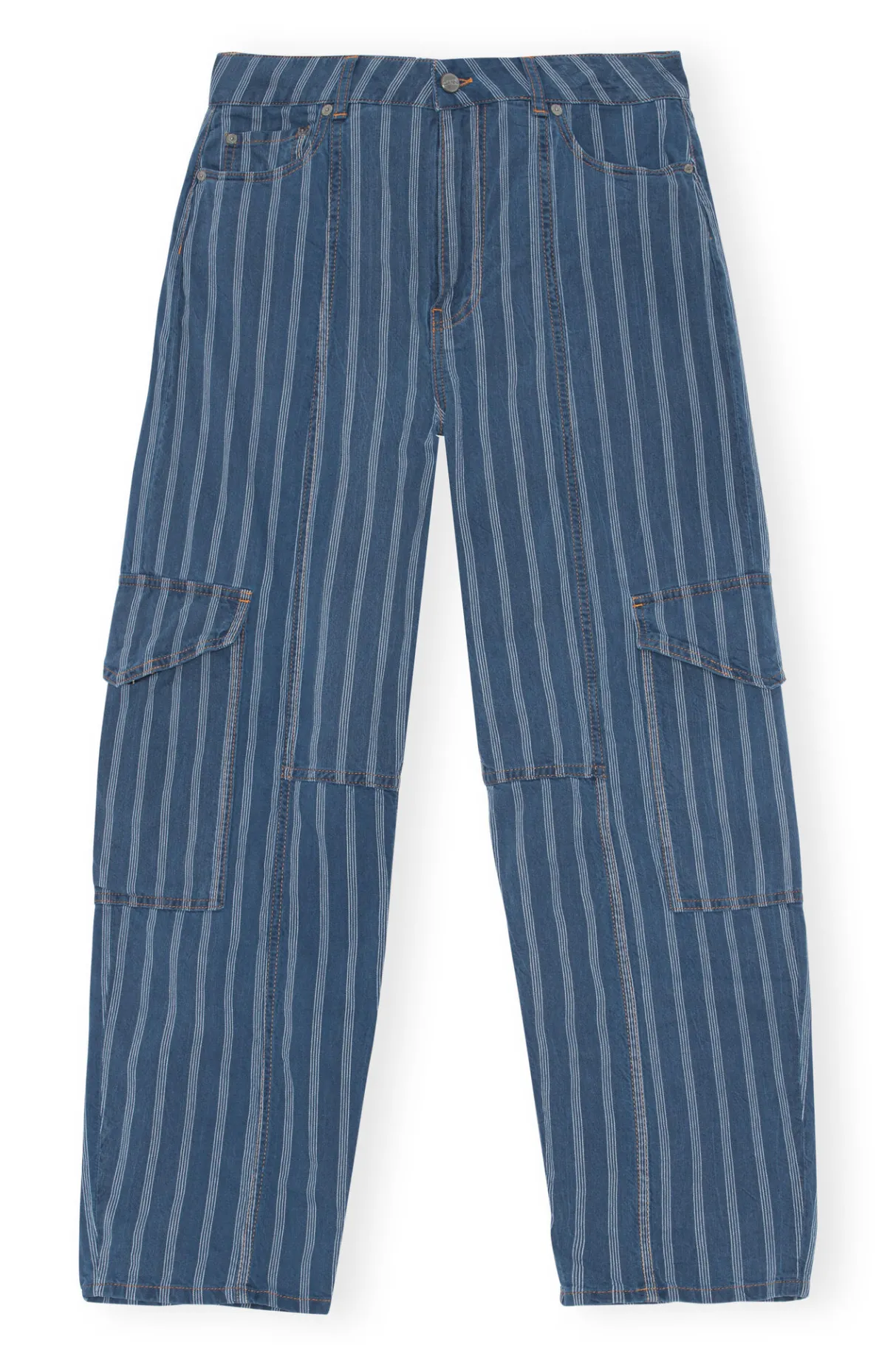 Outlet GANNI Stripe Denim Cargo Pants Tint Wash