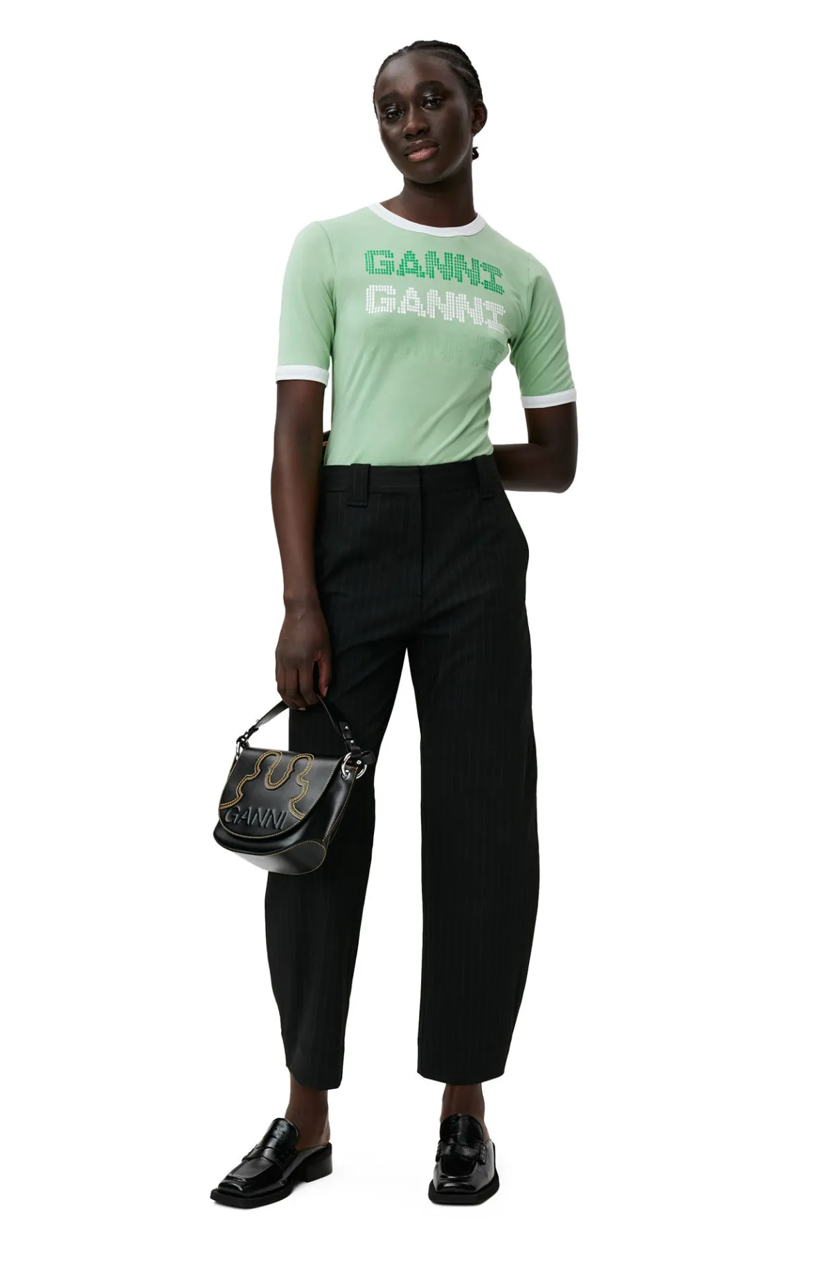 Store GANNI Stripe Mid Waist Pants Black