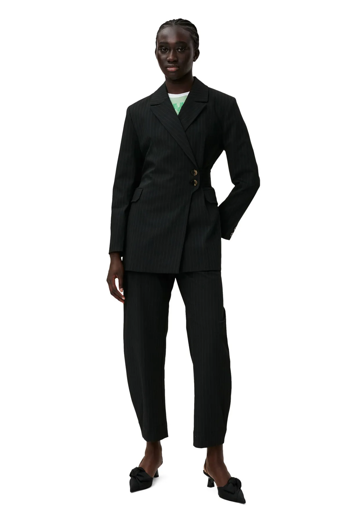 Store GANNI Stripe Mid Waist Pants Black