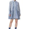 New GANNI Stripe Mini Shirt Dress Gray Blue