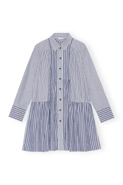 New GANNI Stripe Mini Shirt Dress Gray Blue