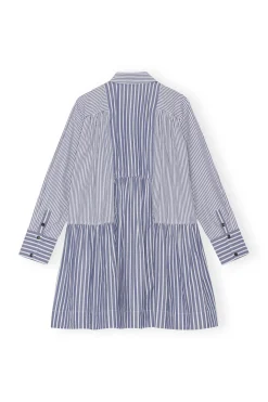 New GANNI Stripe Mini Shirt Dress Gray Blue