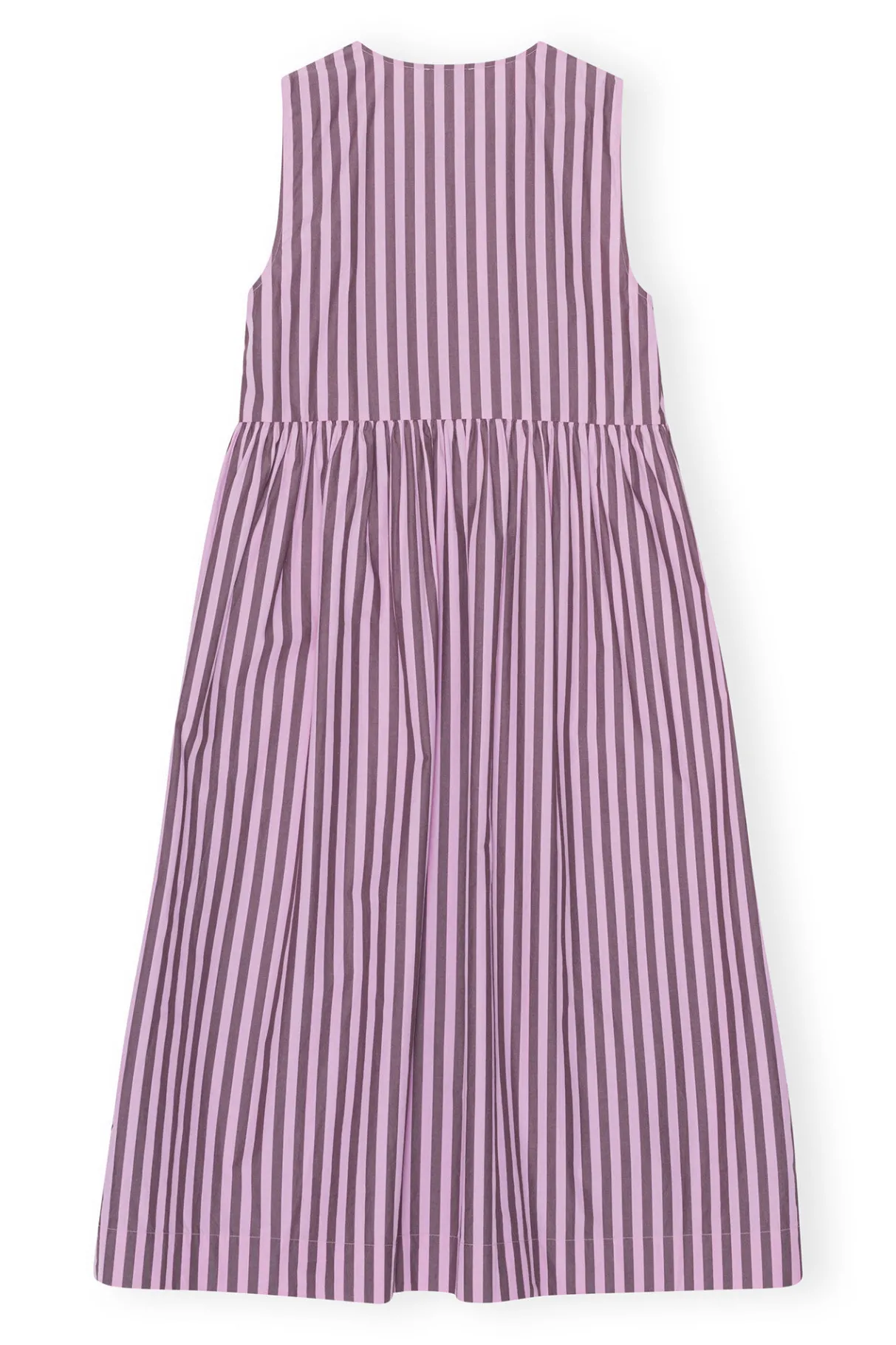 Online GANNI Striped Cotton Midi Dress Bonbon