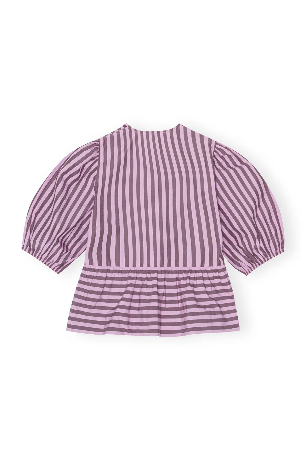 Online GANNI Striped Cotton Peplum Blouse Bonbon