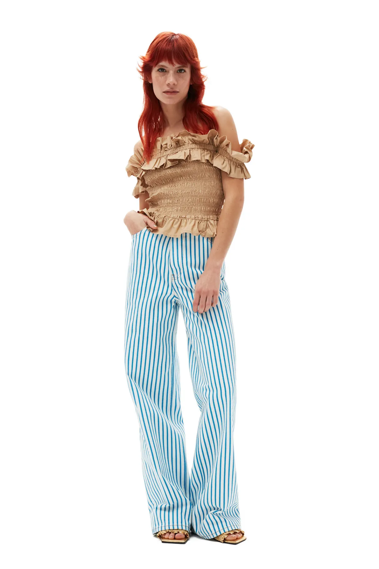 Hot GANNI Striped Magny Jeans Bright White