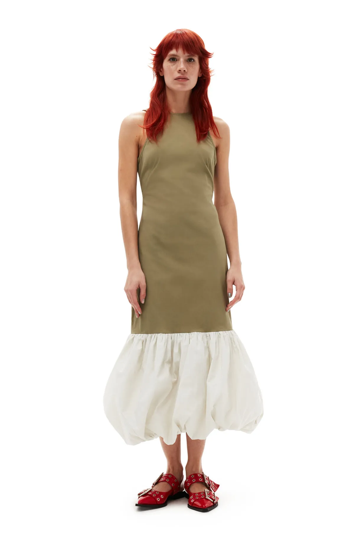 Clearance GANNI Taffeta Mix Open Back Dress Aloe