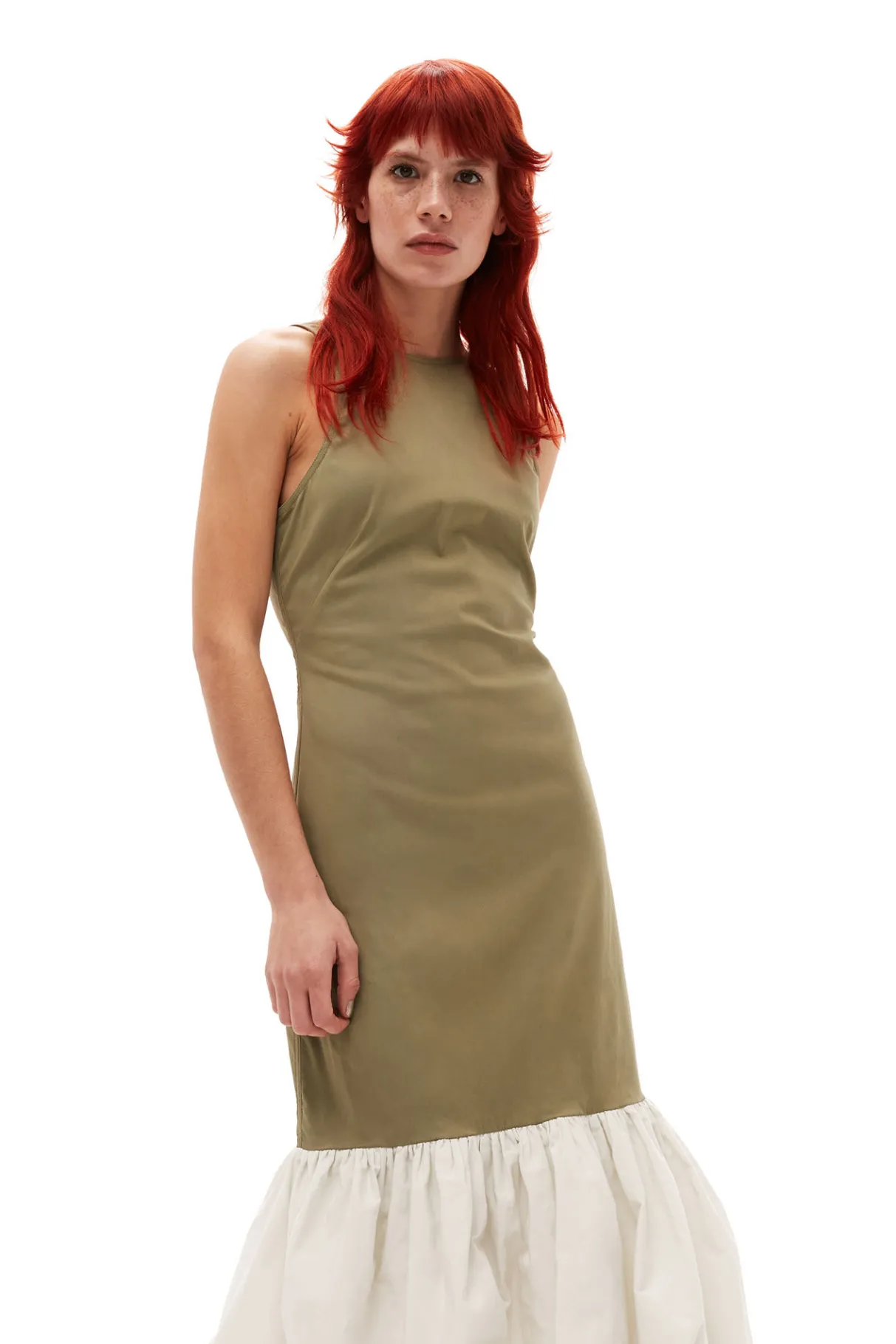 Clearance GANNI Taffeta Mix Open Back Dress Aloe