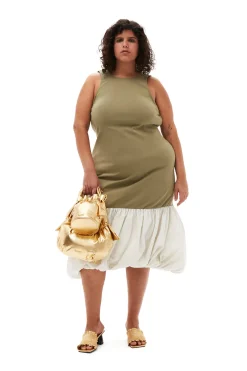 Clearance GANNI Taffeta Mix Open Back Dress Aloe