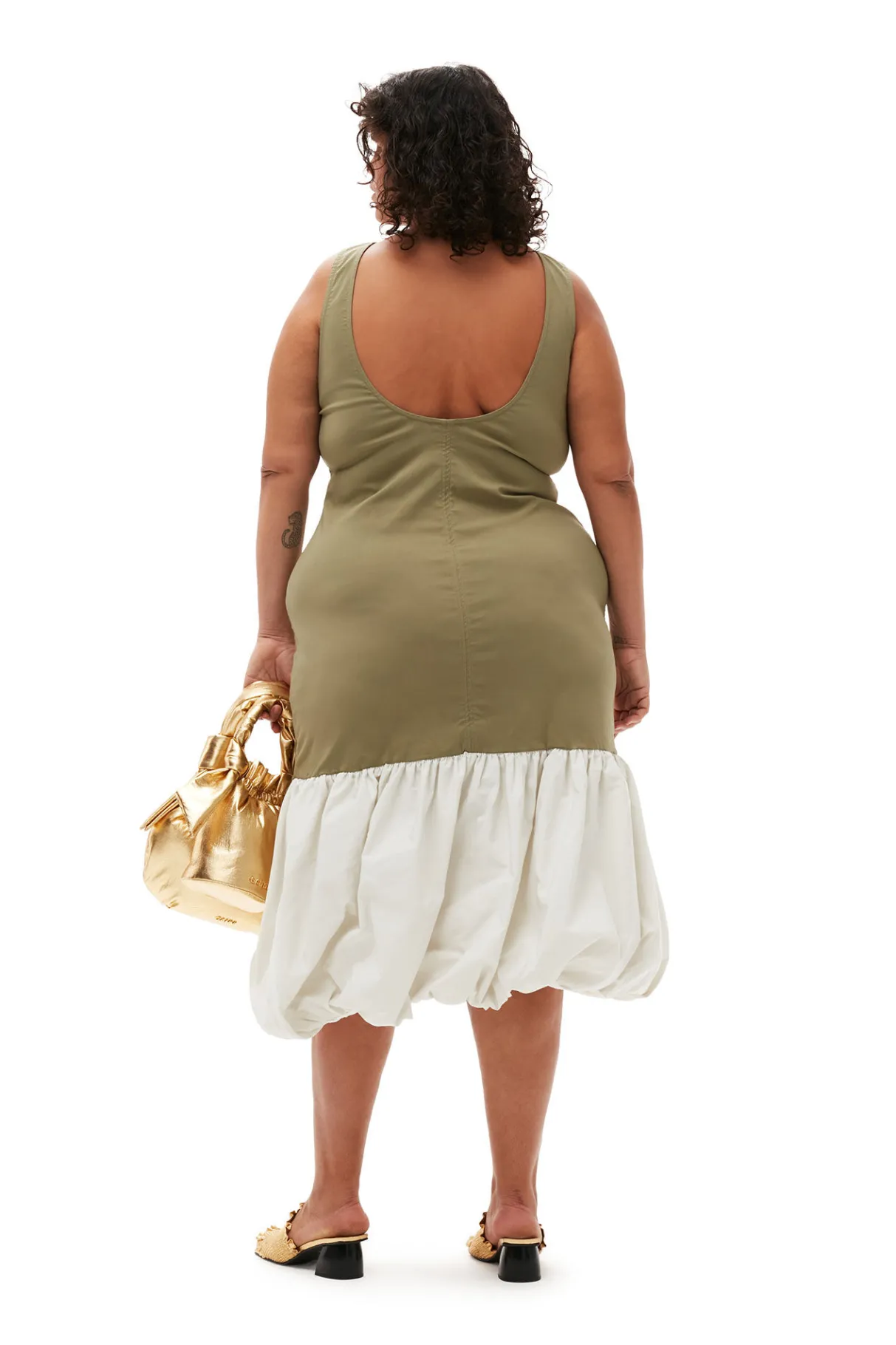 Clearance GANNI Taffeta Mix Open Back Dress Aloe