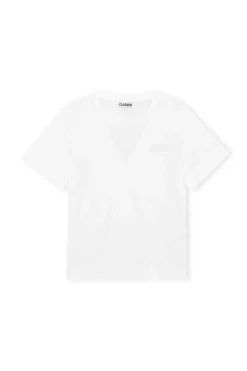 Cheap GANNI Thin Software Jersey V-Neck T-Shirt White