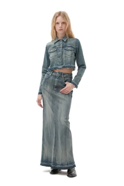 Fashion GANNI Tint Edge Denim Maxi Skirt Tint Wash