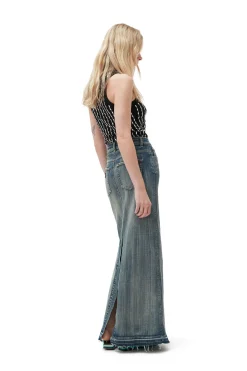 Fashion GANNI Tint Edge Denim Maxi Skirt Tint Wash