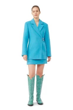 Store GANNI Twill Wool Suiting Blazer Blue Curacao