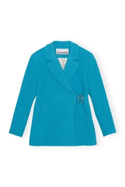 Store GANNI Twill Wool Suiting Blazer Blue Curacao