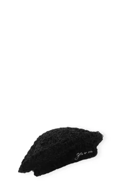 Best Sale GANNI Velvet Crochet Beret Black