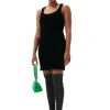 Clearance GANNI Velvet Smock Mini Dress Black