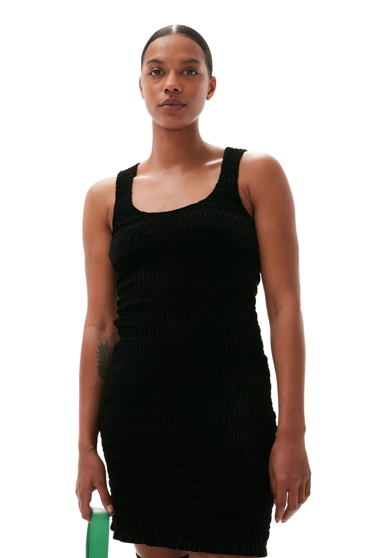 Clearance GANNI Velvet Smock Mini Dress Black