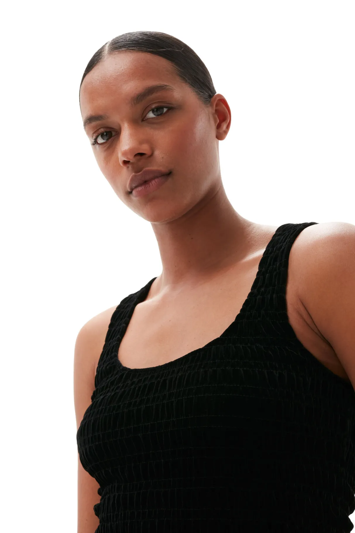 Clearance GANNI Velvet Smock Mini Dress Black