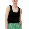 Online GANNI Velvet Smock Top Black